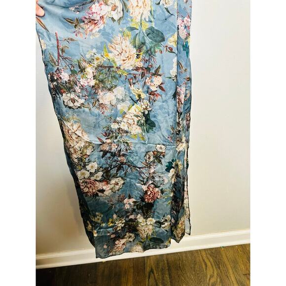 LOUNA Blue Floral Printed Tie Front Waist Mid Slit Maxi Tropical Dress Size S - Picture 9 of 11